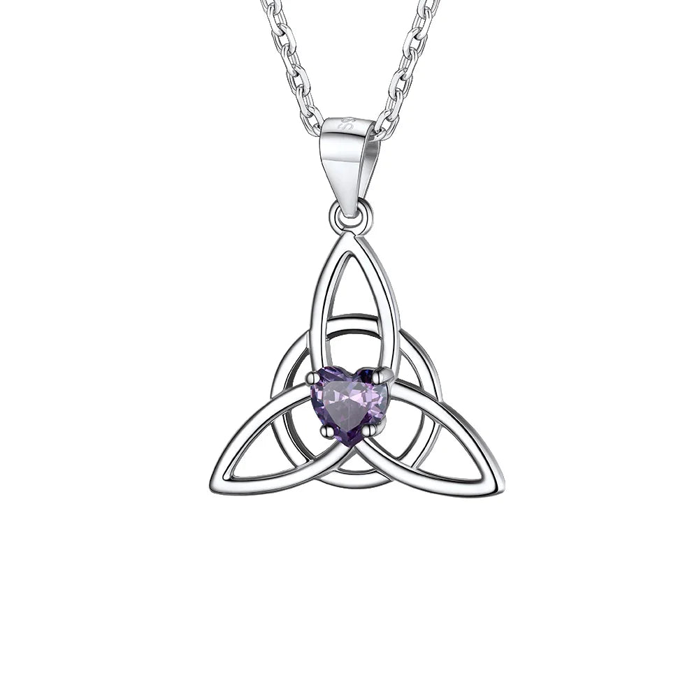 925 Sterling Silver Celtic Knot Birthstone Triquetra Necklace
