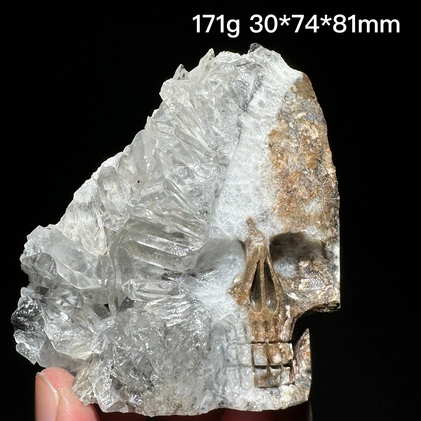 Clear Quartz Crystal Cluster Skull Carving