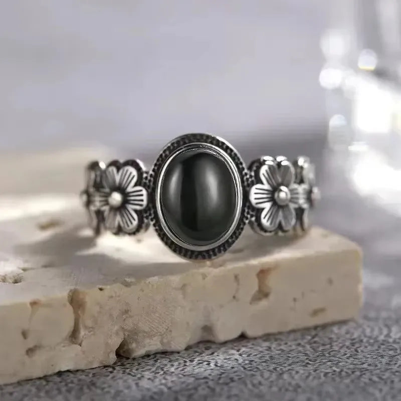 925 Sterling Silver Rings - Black Agate Collection - non-plated