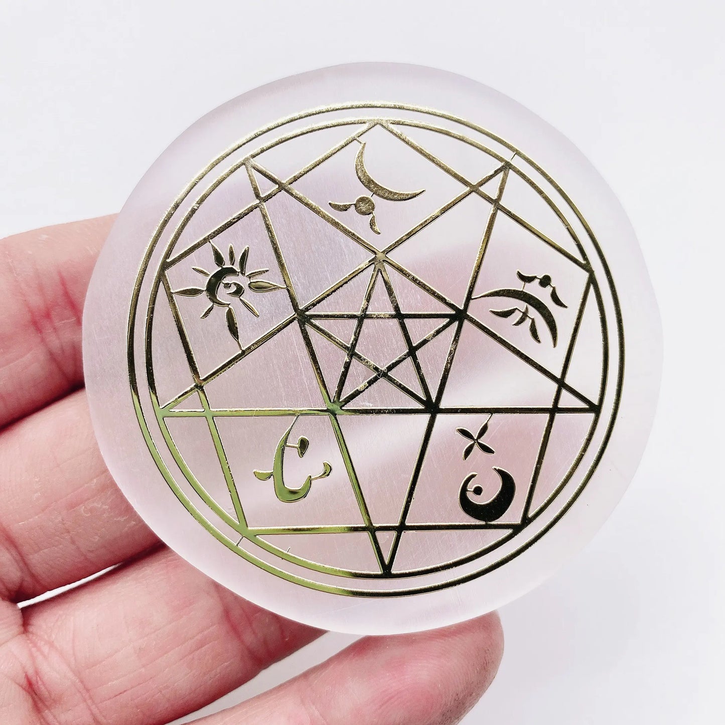 Selenite Crystal Plates with Gold Design