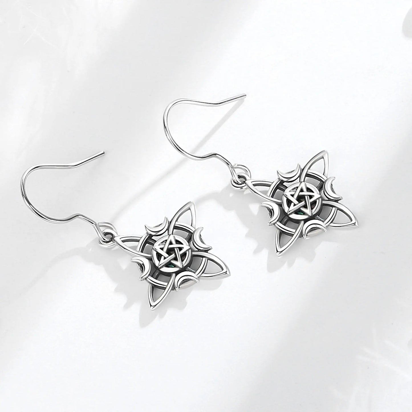 925 Sterling Silver Witch Knot Pentagram Drop Earrings With Mother of Pearl
