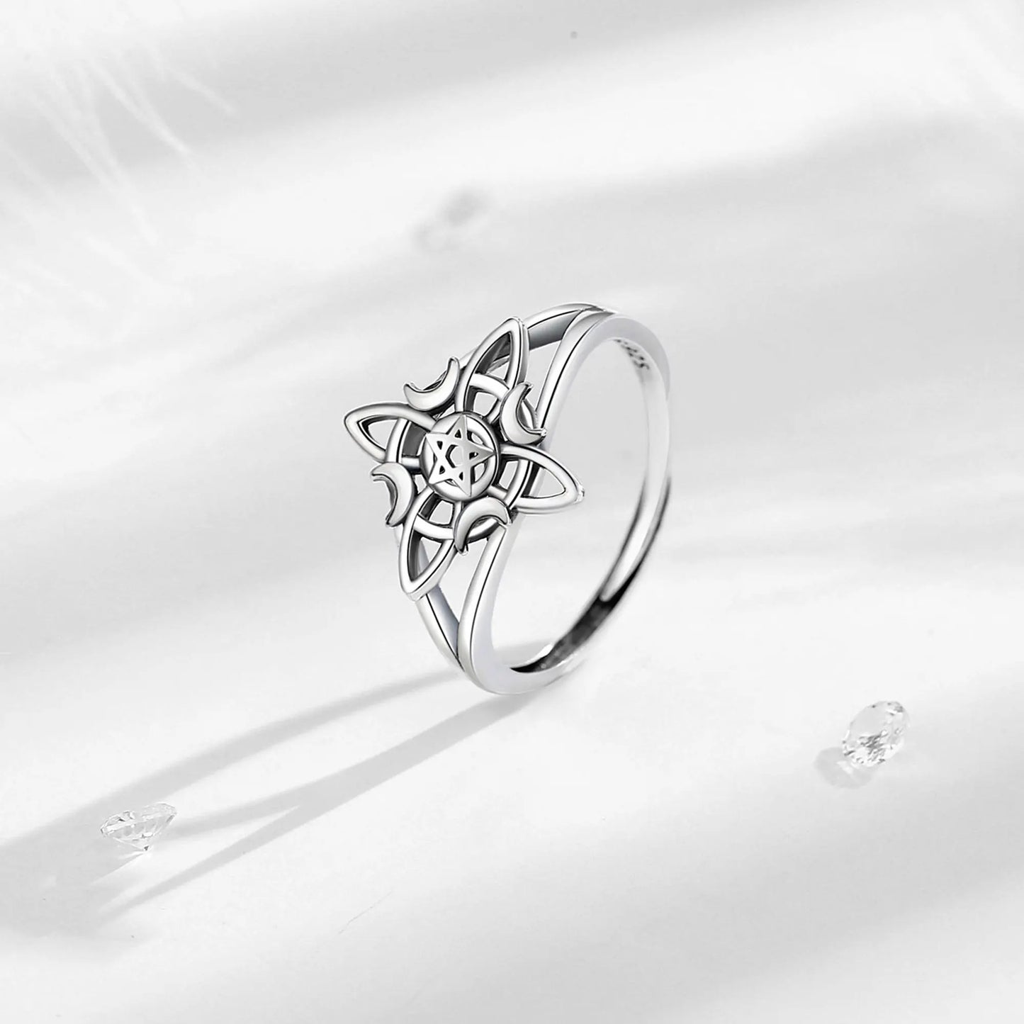 925 Sterling Silver Witch Knot Pentagram Adjustable Ring
