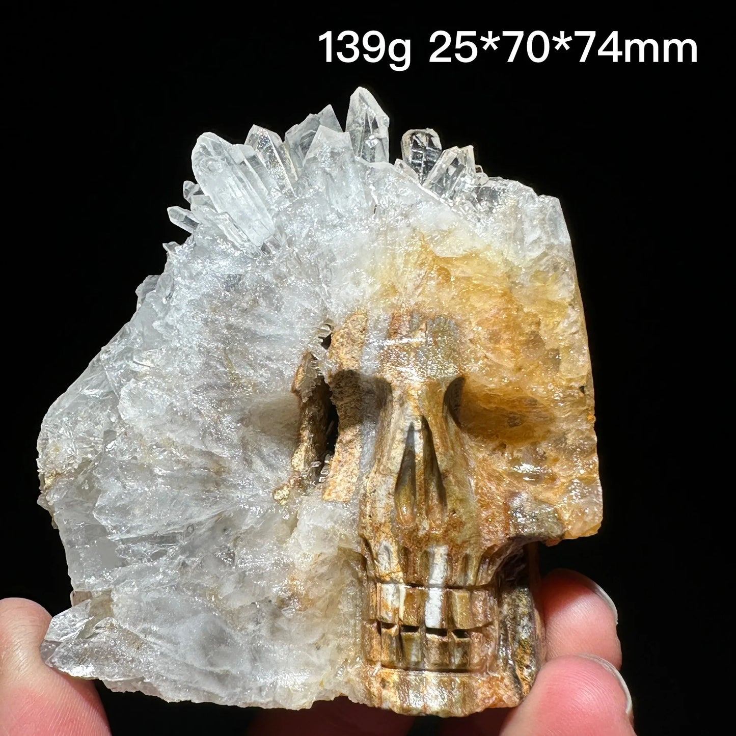 Clear Quartz Crystal Cluster Skull Carving