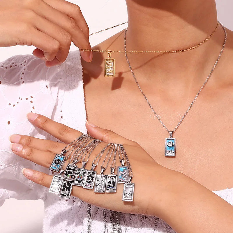 Stainless Steel Tarot Necklaces - Etherial Collection - Rhodium or 18k Gold Plated