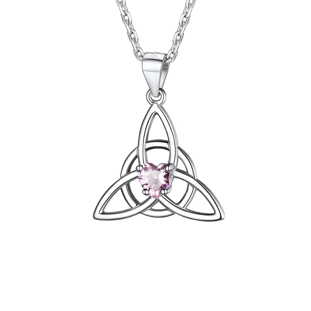 925 Sterling Silver Celtic Knot Birthstone Triquetra Necklace