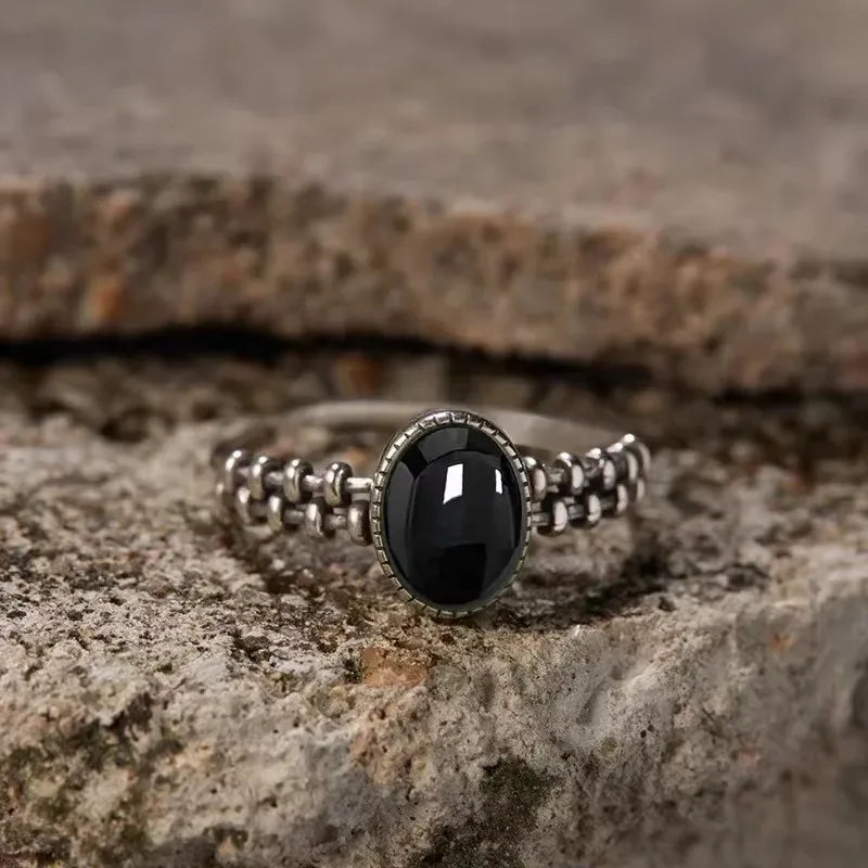 925 Sterling Silver Rings - Black Agate Collection - non-plated