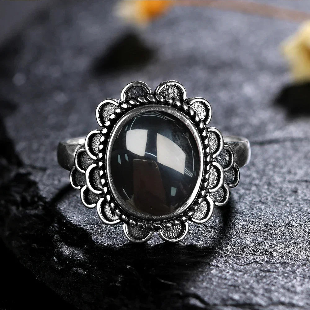 925 Sterling Silver Rings - Black Agate Collection - non-plated