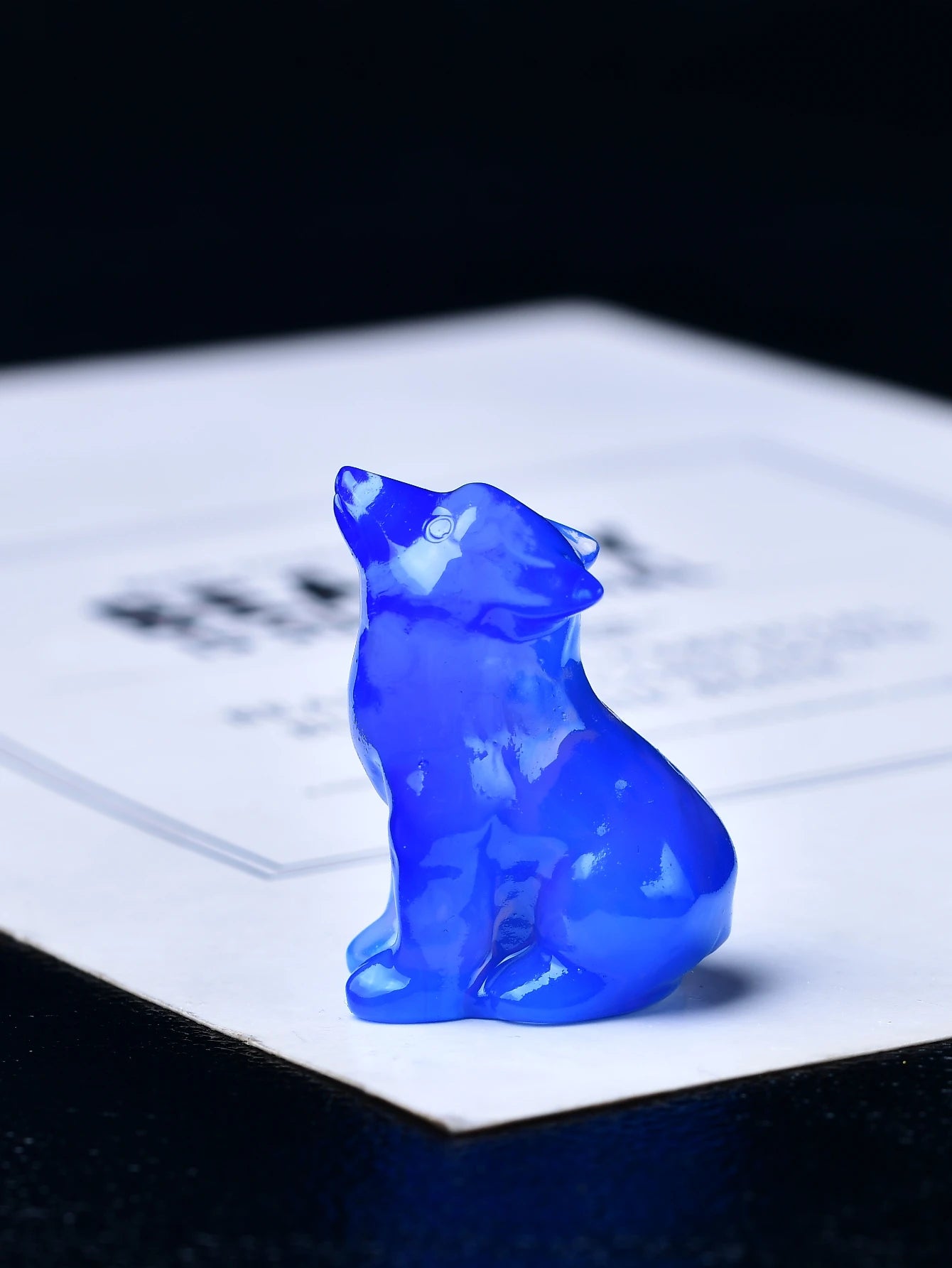 Mini Howling Crystal Wolf Carving