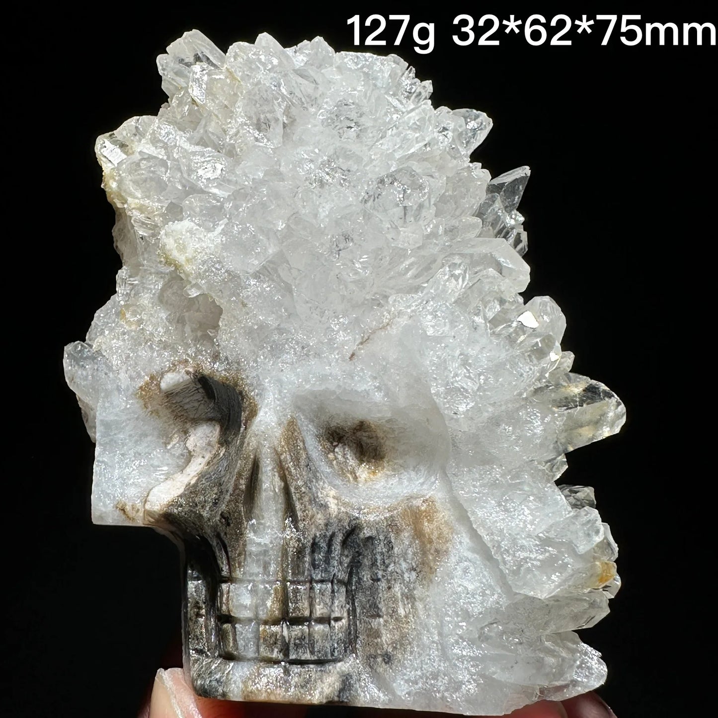 Clear Quartz Crystal Cluster Skull Carving