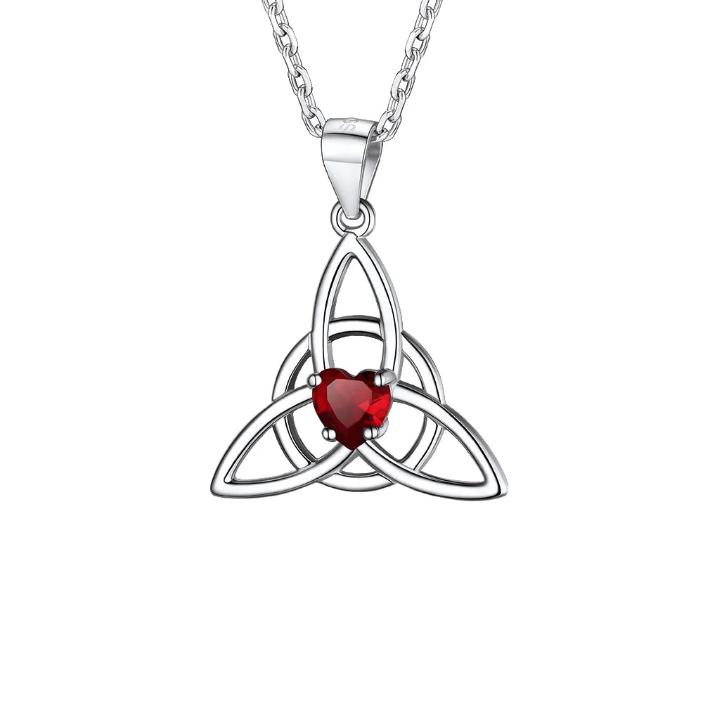 925 Sterling Silver Celtic Knot Birthstone Triquetra Necklace