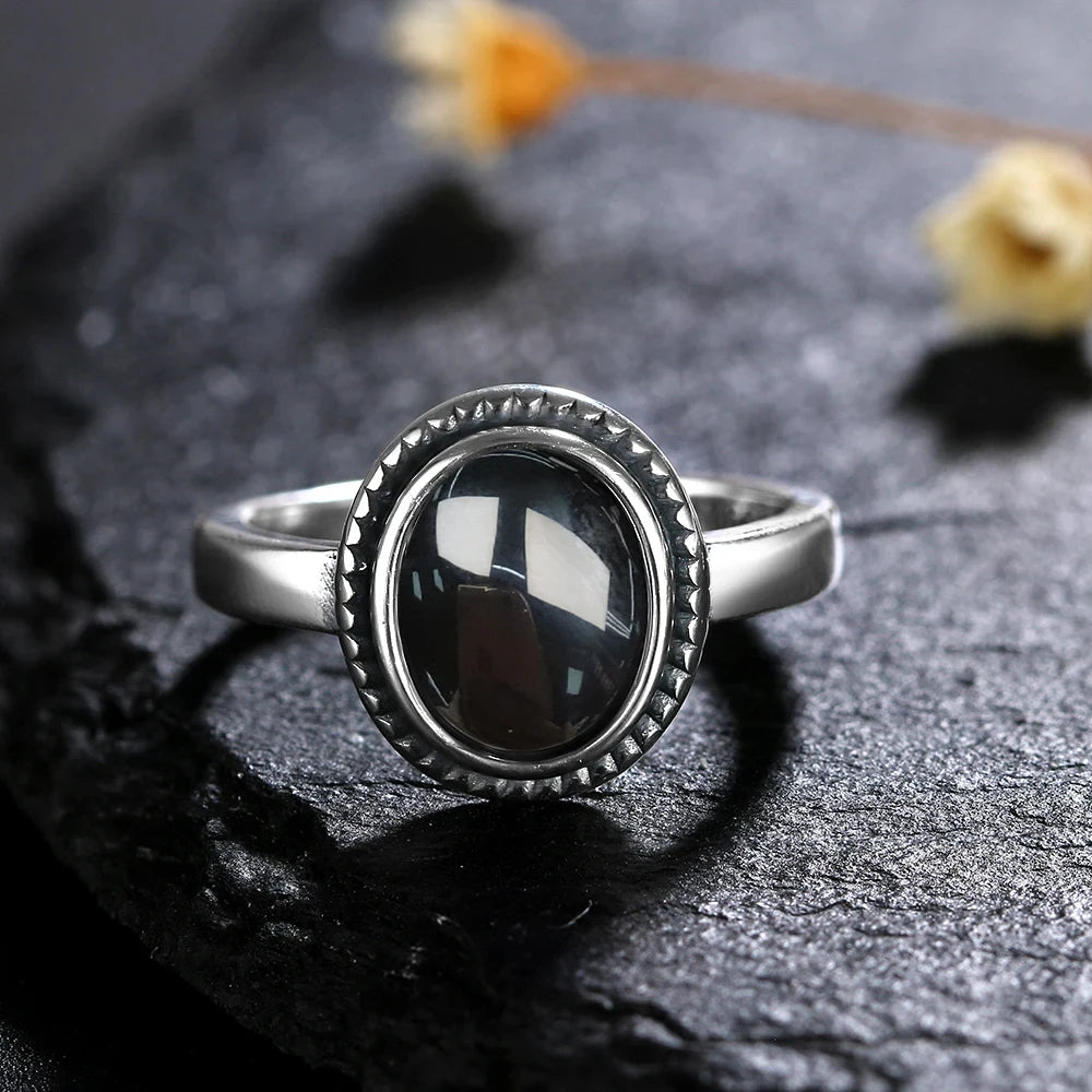925 Sterling Silver Rings - Black Agate Collection - non-plated