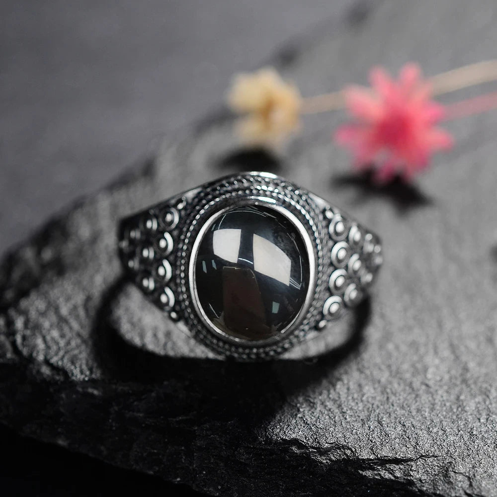 925 Sterling Silver Rings - Black Agate Collection - non-plated