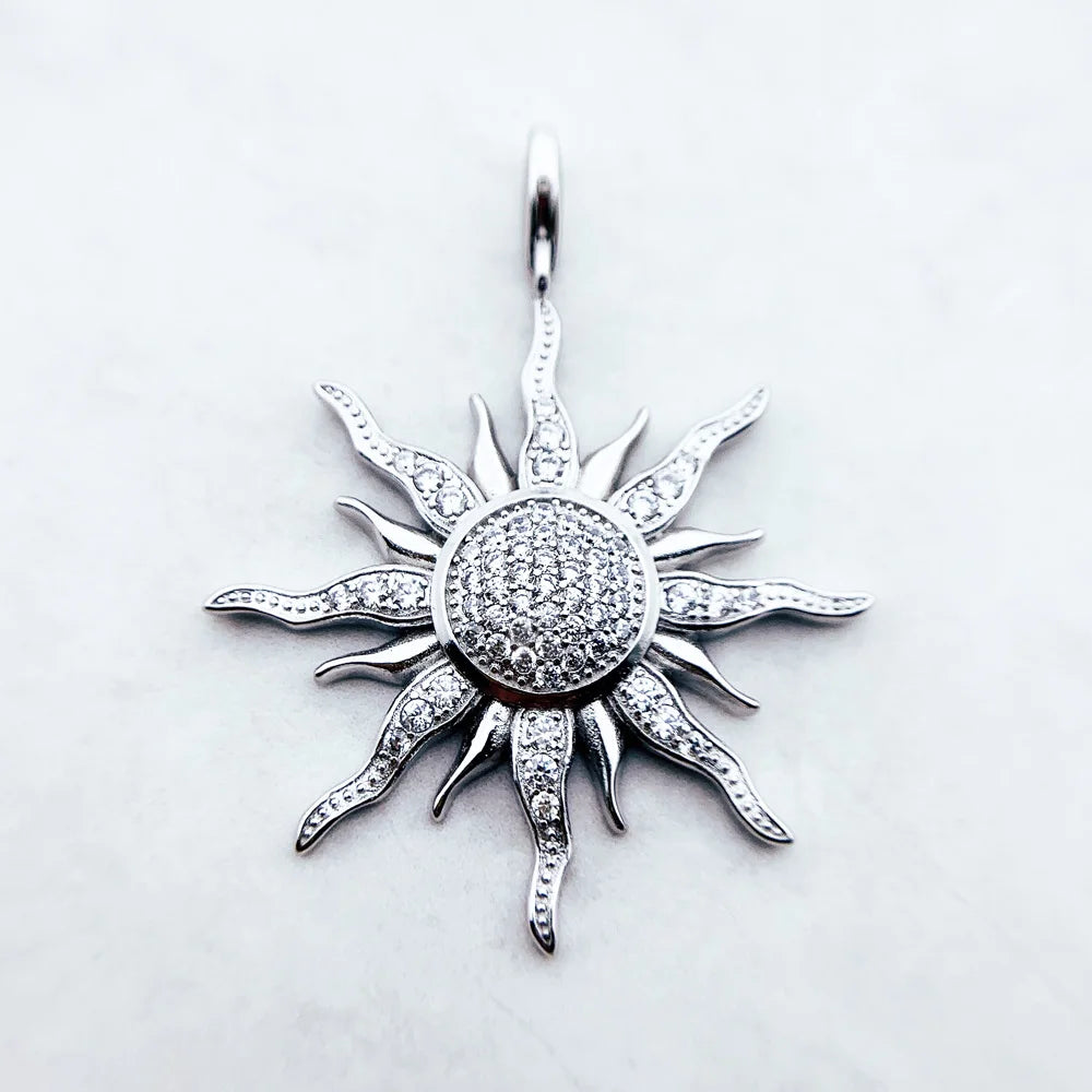 925 Sterling Silver and Zircon Stoned Sun Pendant Charm