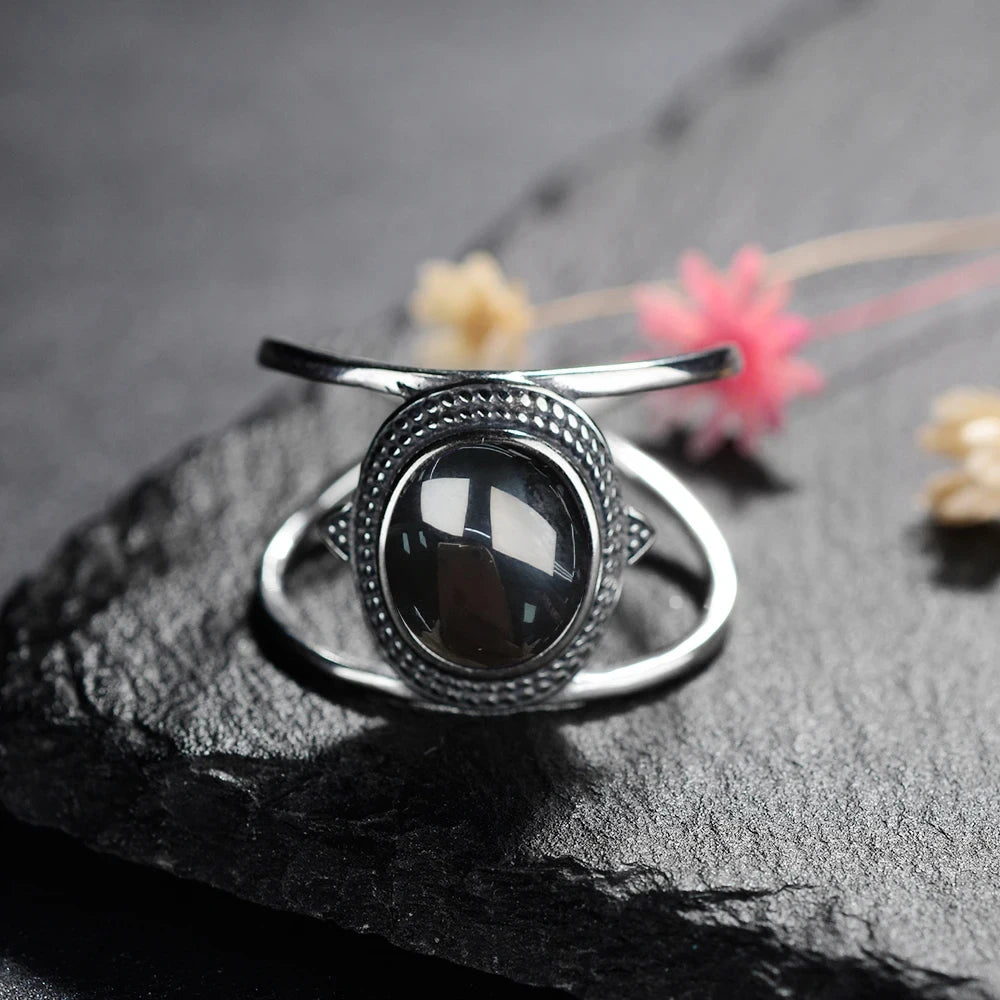 925 Sterling Silver Rings - Black Agate Collection - non-plated