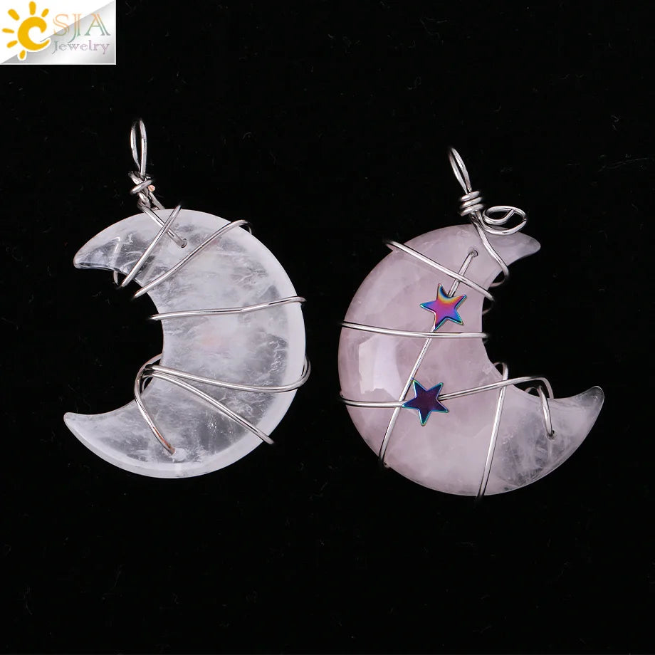 Wrapped Crystal Moon Necklace with Chain