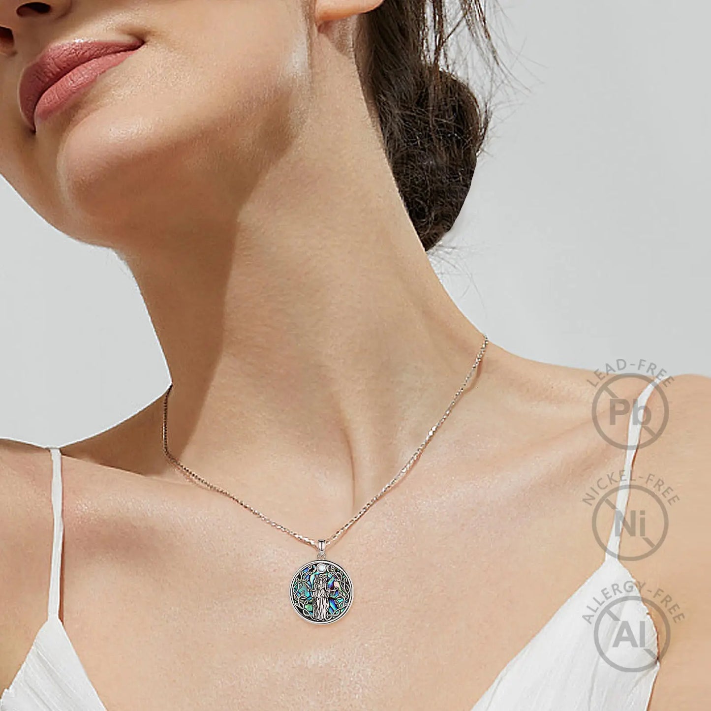 925 Sterling Silver Abalone Triple Goddess Necklace