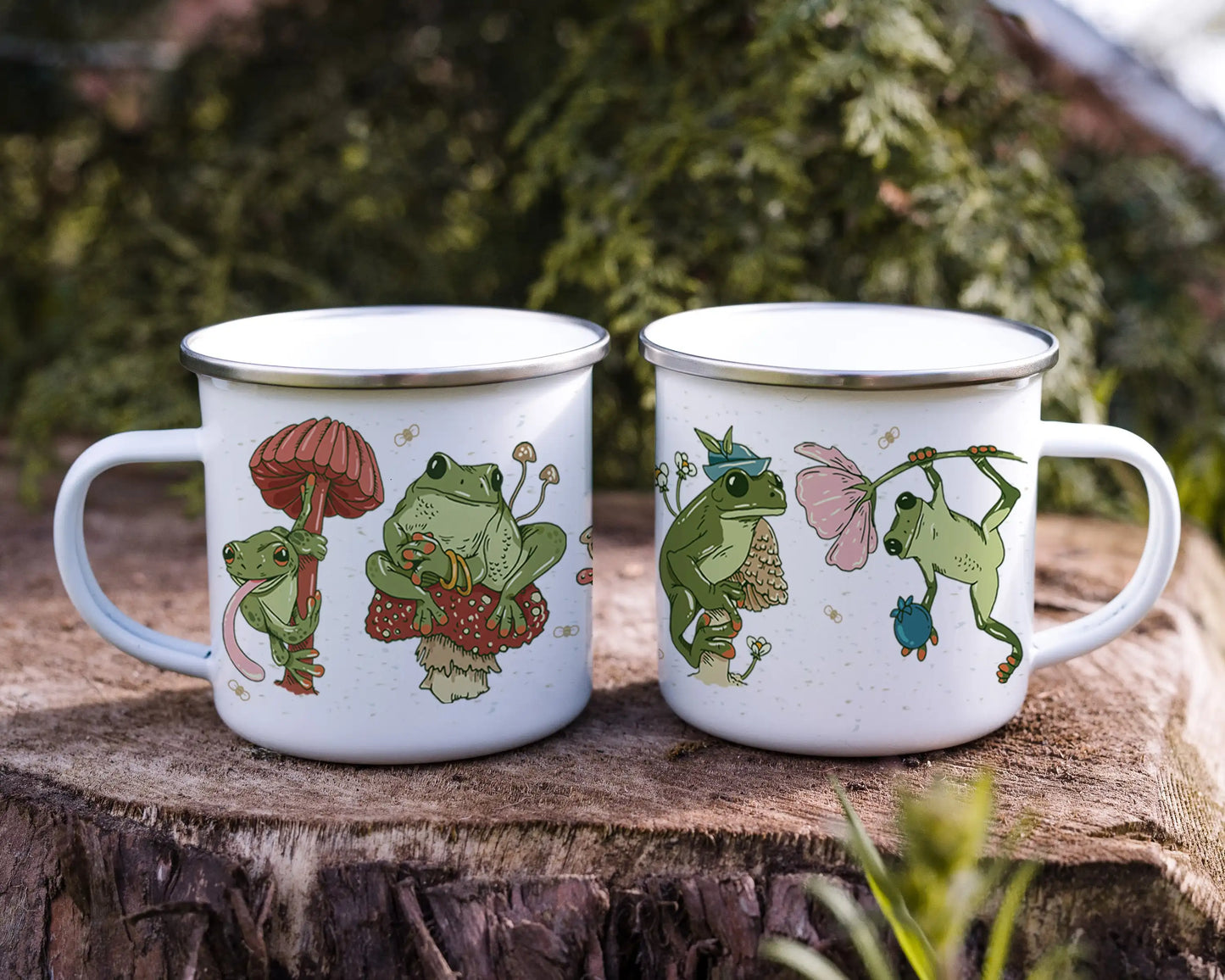 Frog and Mushroom Enamel Mug - 12oz