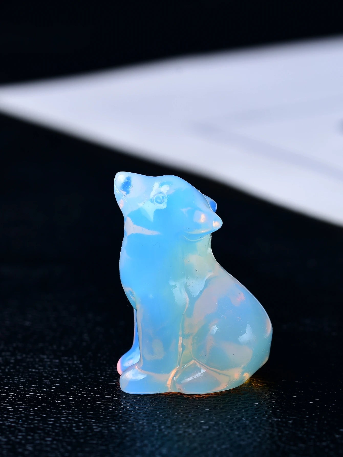 Mini Howling Crystal Wolf Carving