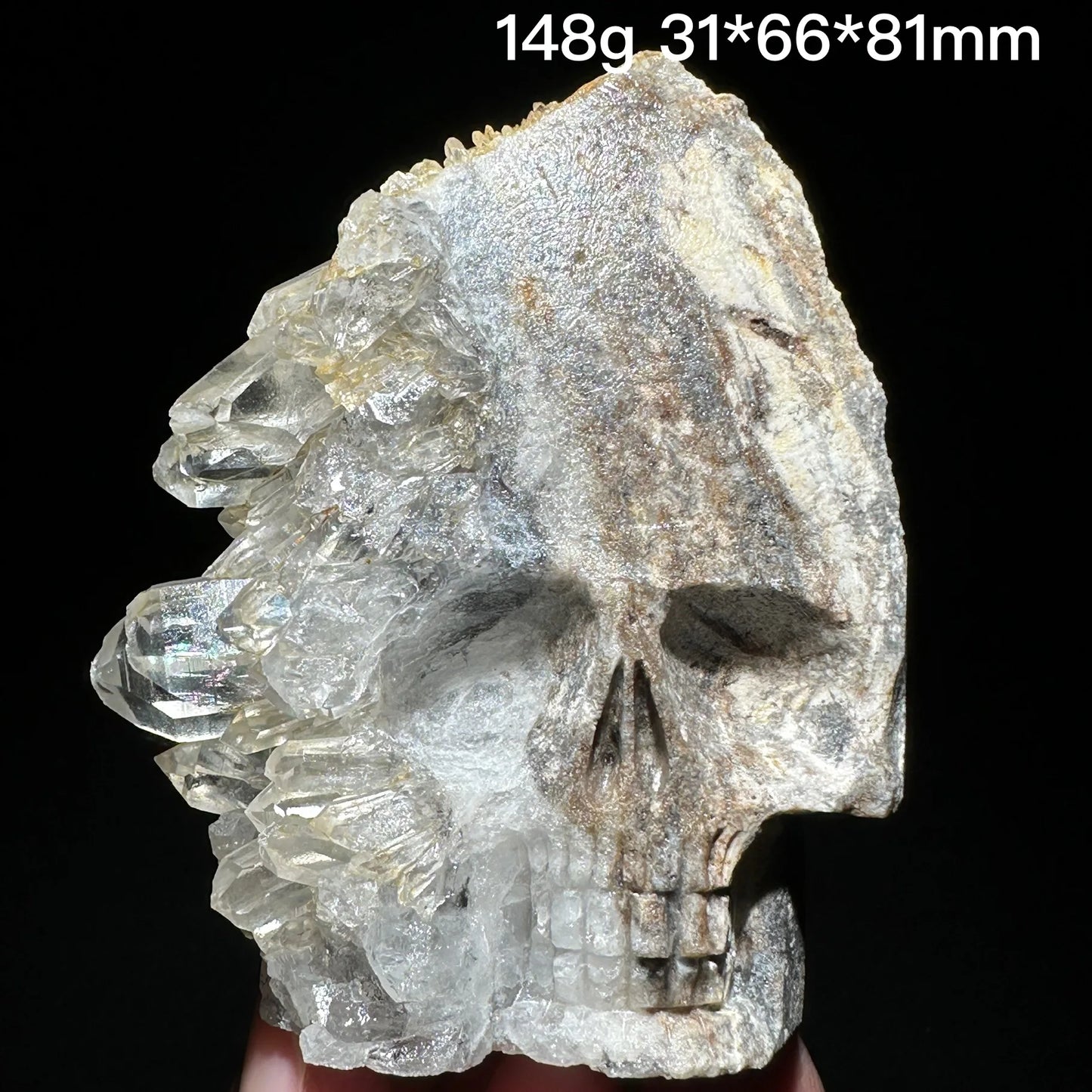 Clear Quartz Crystal Cluster Skull Carving