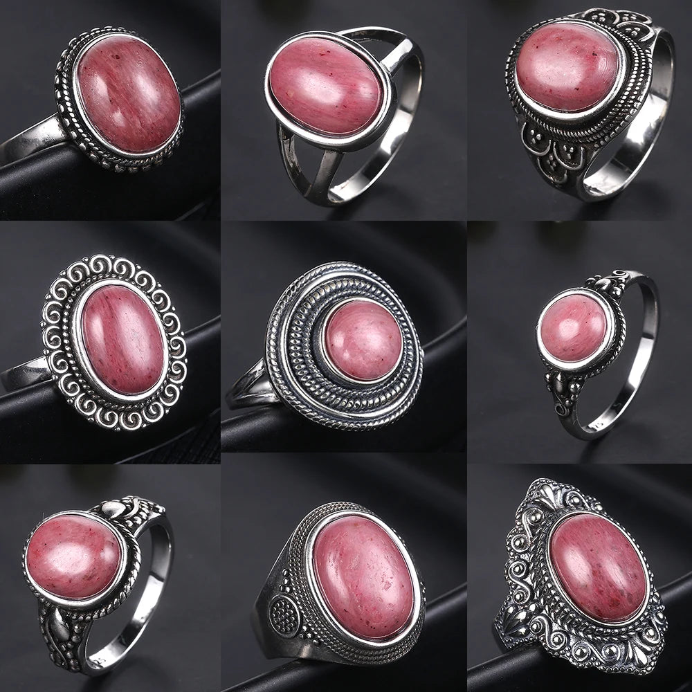 925 Sterling Silver Rings - Rhodochrosite Collection - non-plated
