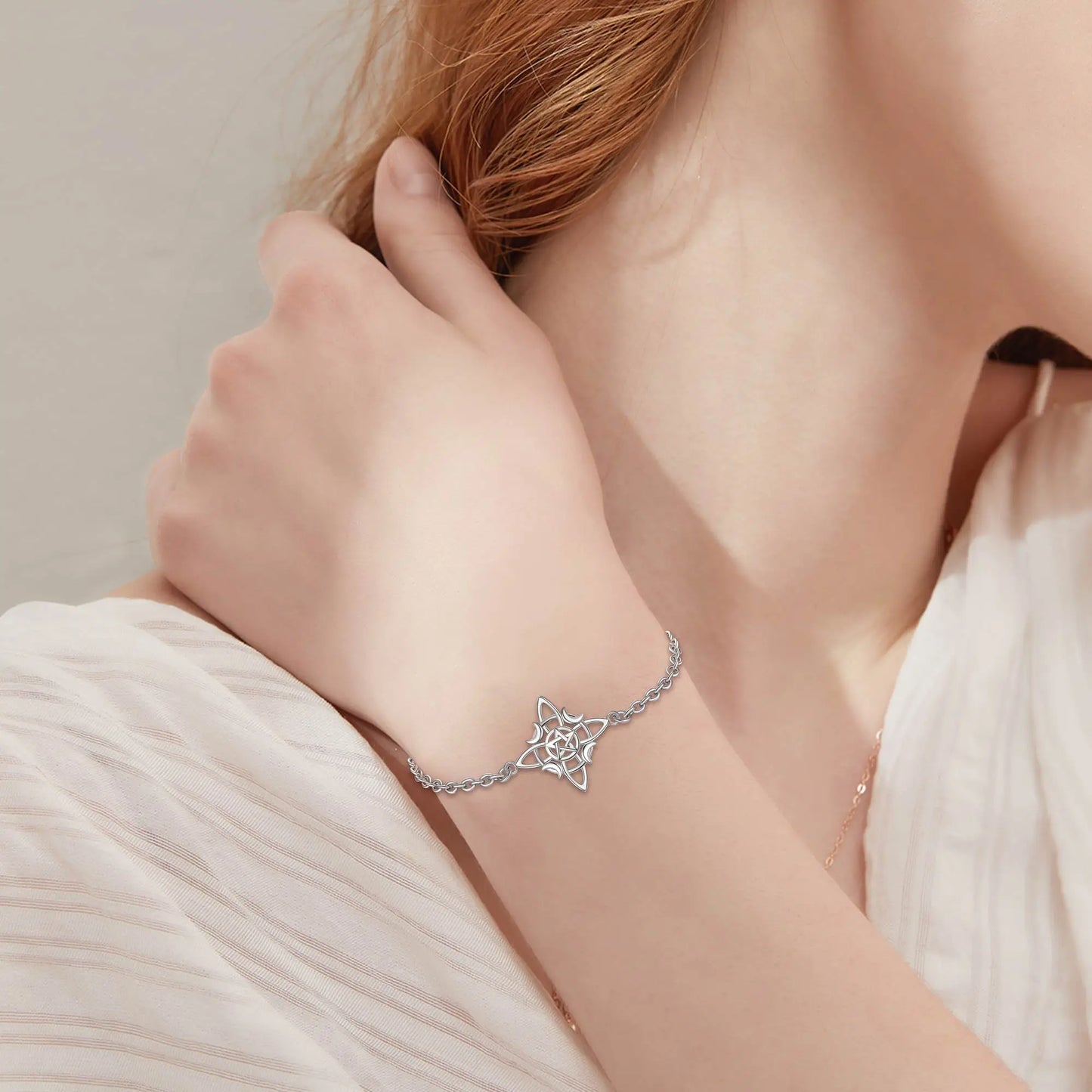 925 Sterling Silver Witch Knot Pentagram Bracelet