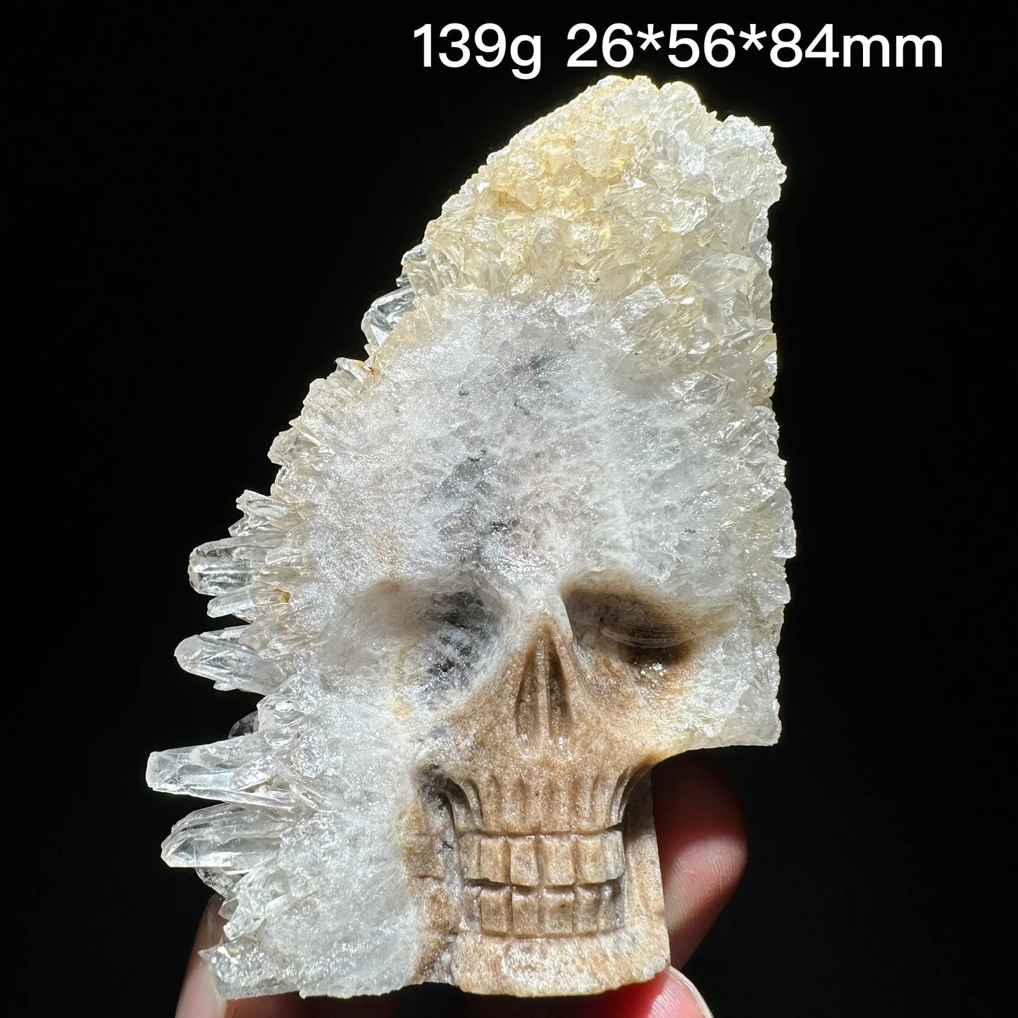 Clear Quartz Crystal Cluster Skull Carving