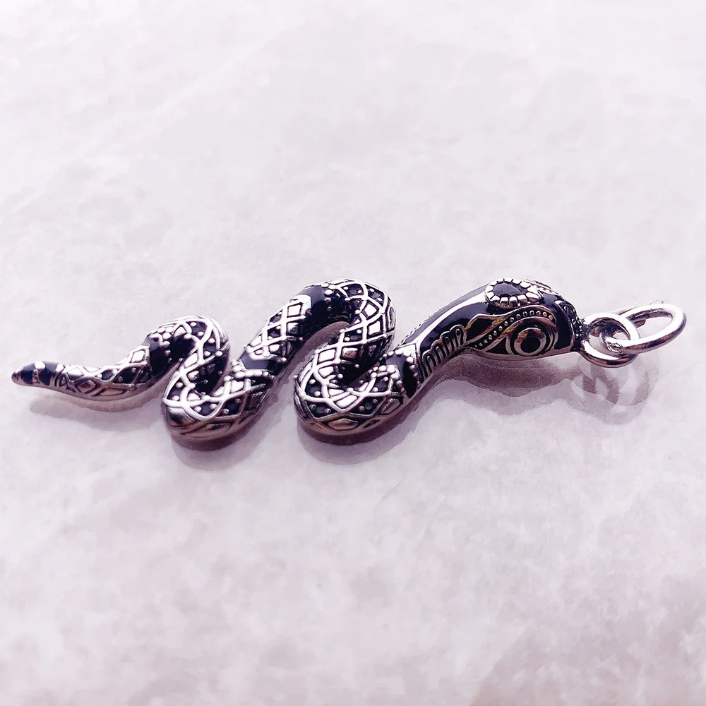925 Sterling Silver and Black Zircon Stoned Snake Pendant Charm