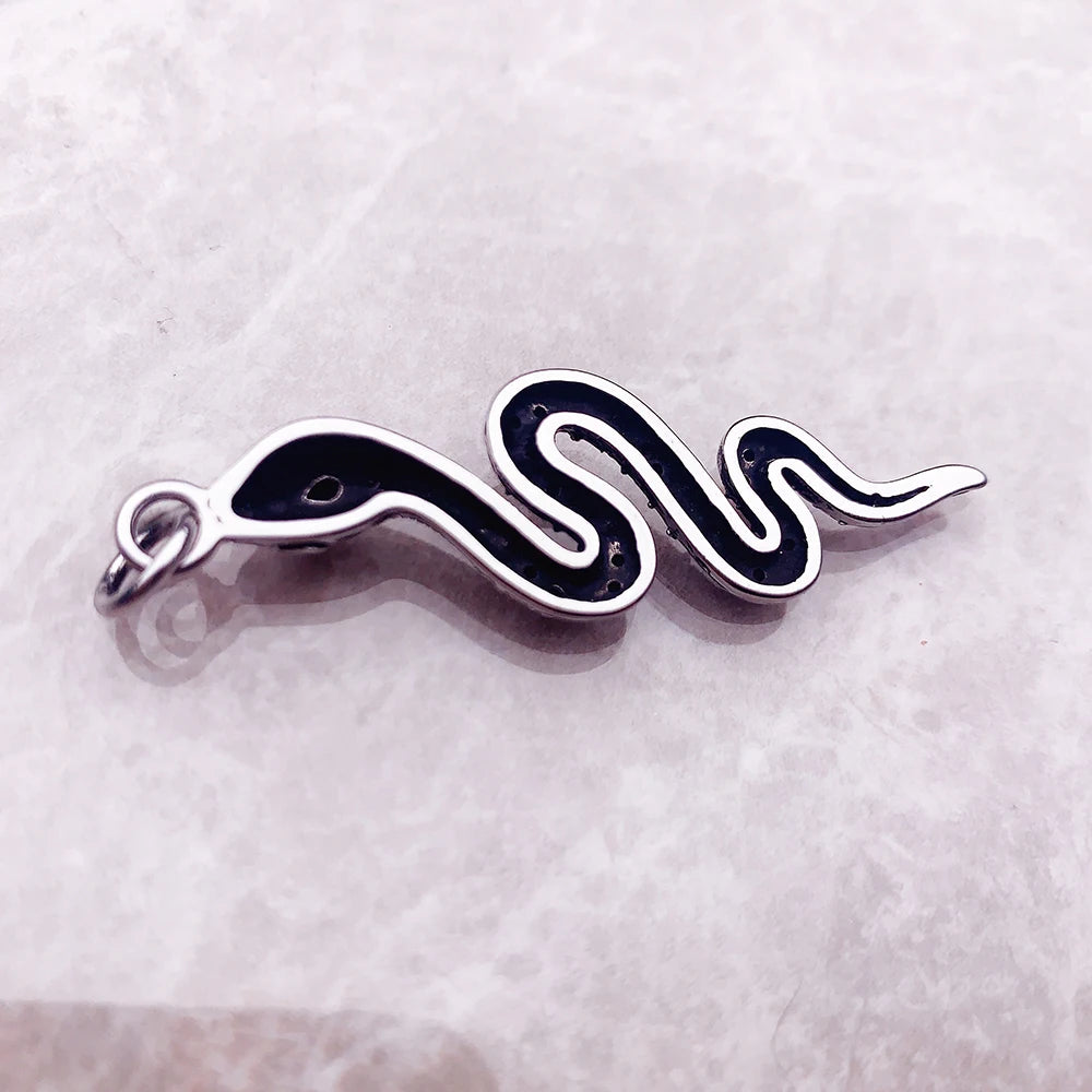 925 Sterling Silver and Black Zircon Stoned Snake Pendant Charm