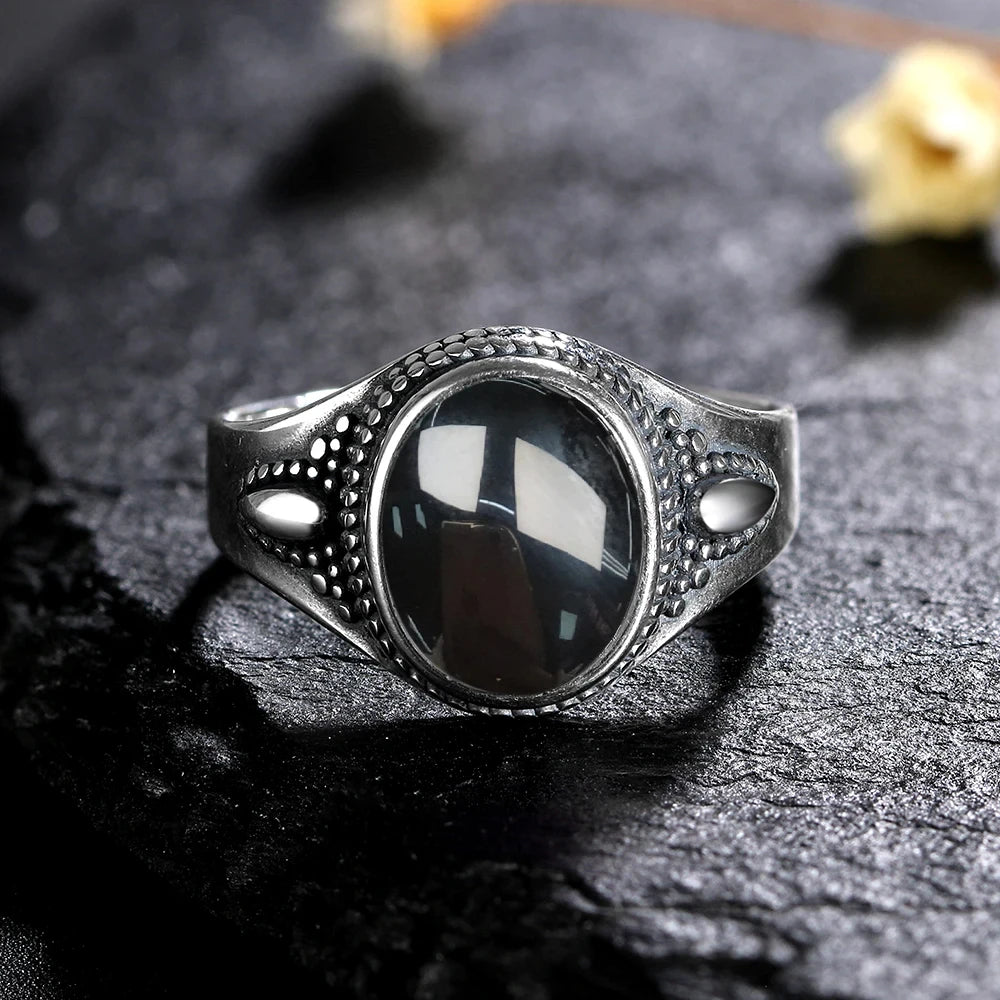 925 Sterling Silver Rings - Black Agate Collection - non-plated