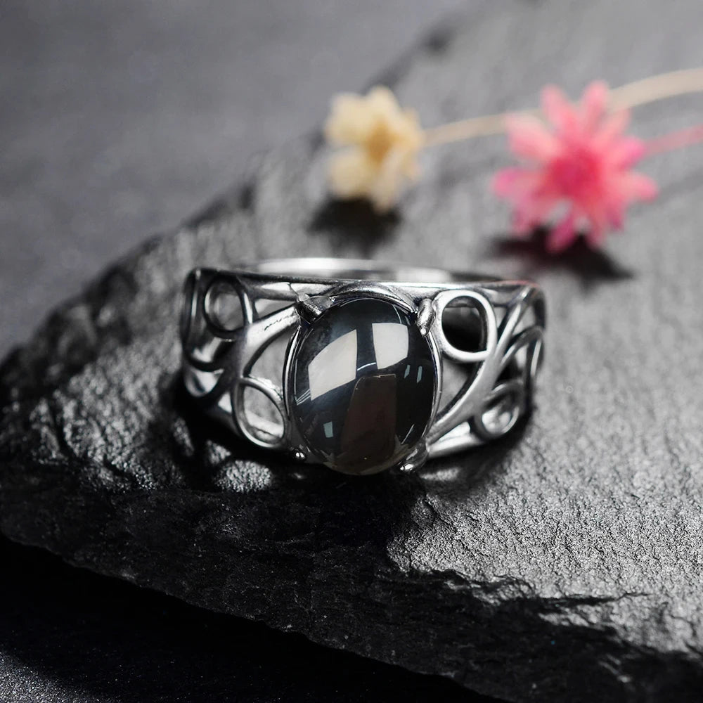 925 Sterling Silver Rings - Black Agate Collection - non-plated