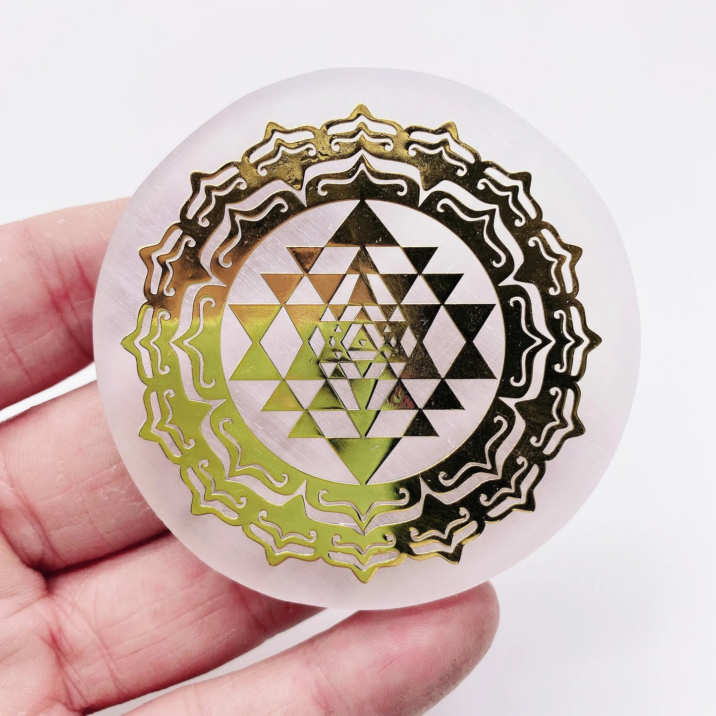 Selenite Crystal Plates with Gold Design