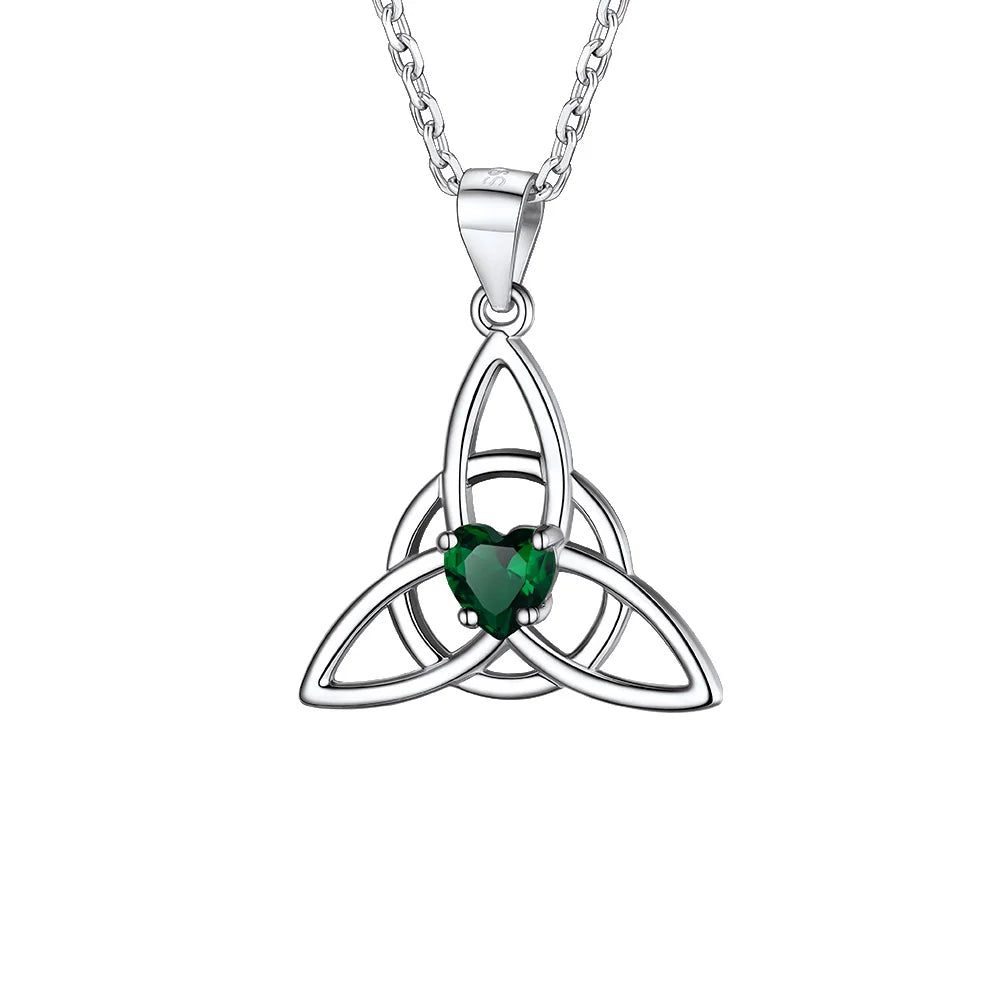925 Sterling Silver Celtic Knot Birthstone Triquetra Necklace