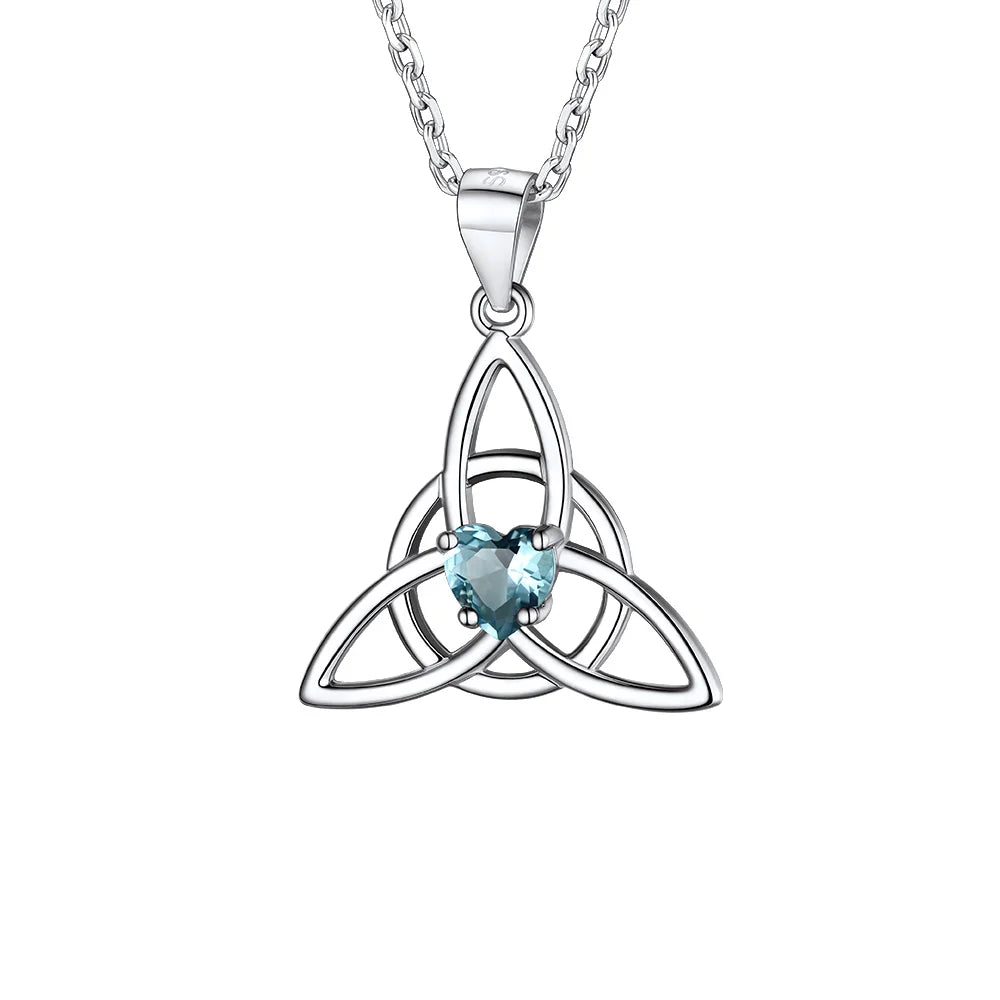925 Sterling Silver Celtic Knot Birthstone Triquetra Necklace