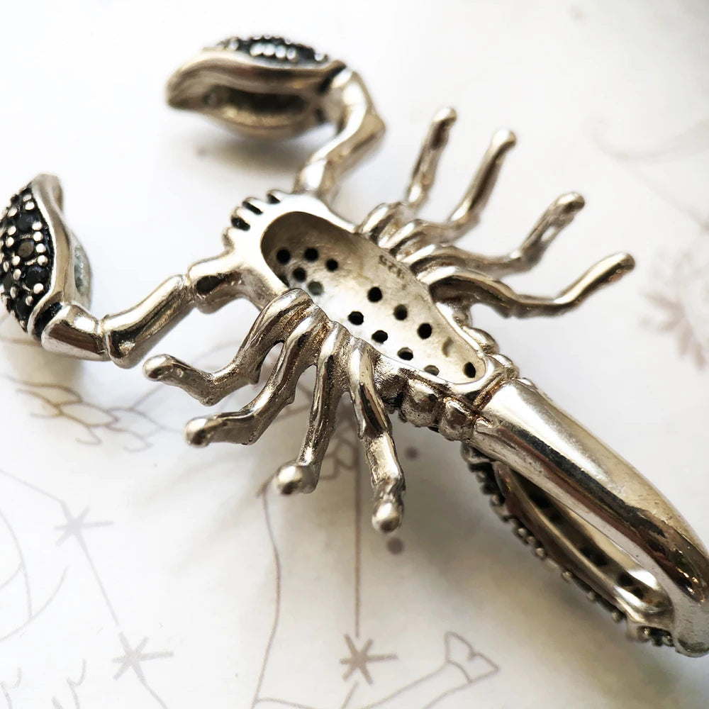 925 Sterling Silver and Black Zircon Stoned Scorpion Pendant