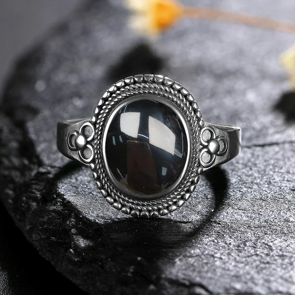925 Sterling Silver Rings - Black Agate Collection - non-plated