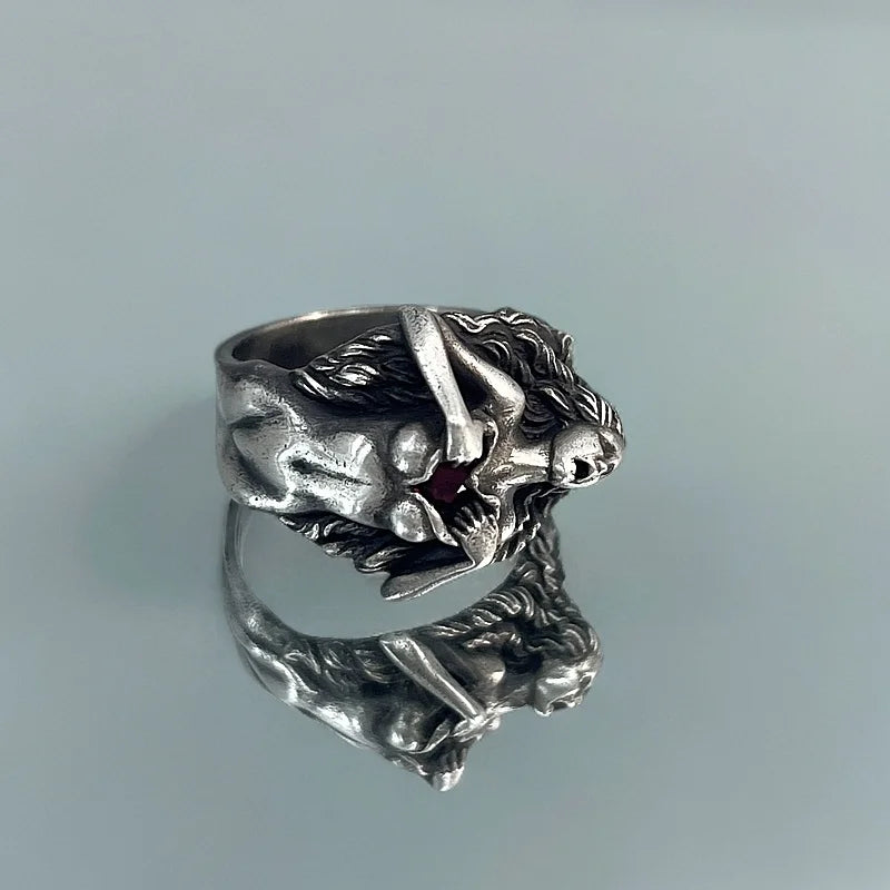 925 Sterling Silver and Red Zircon Exposed Heart Goddess Ring - non-plated
