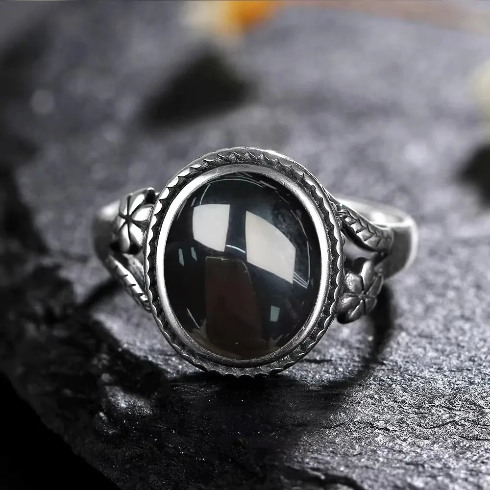 925 Sterling Silver Rings - Black Agate Collection - non-plated
