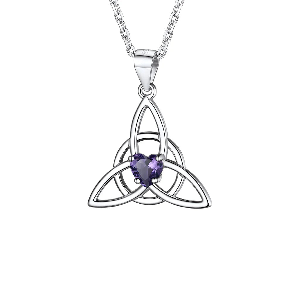 925 Sterling Silver Celtic Knot Birthstone Triquetra Necklace