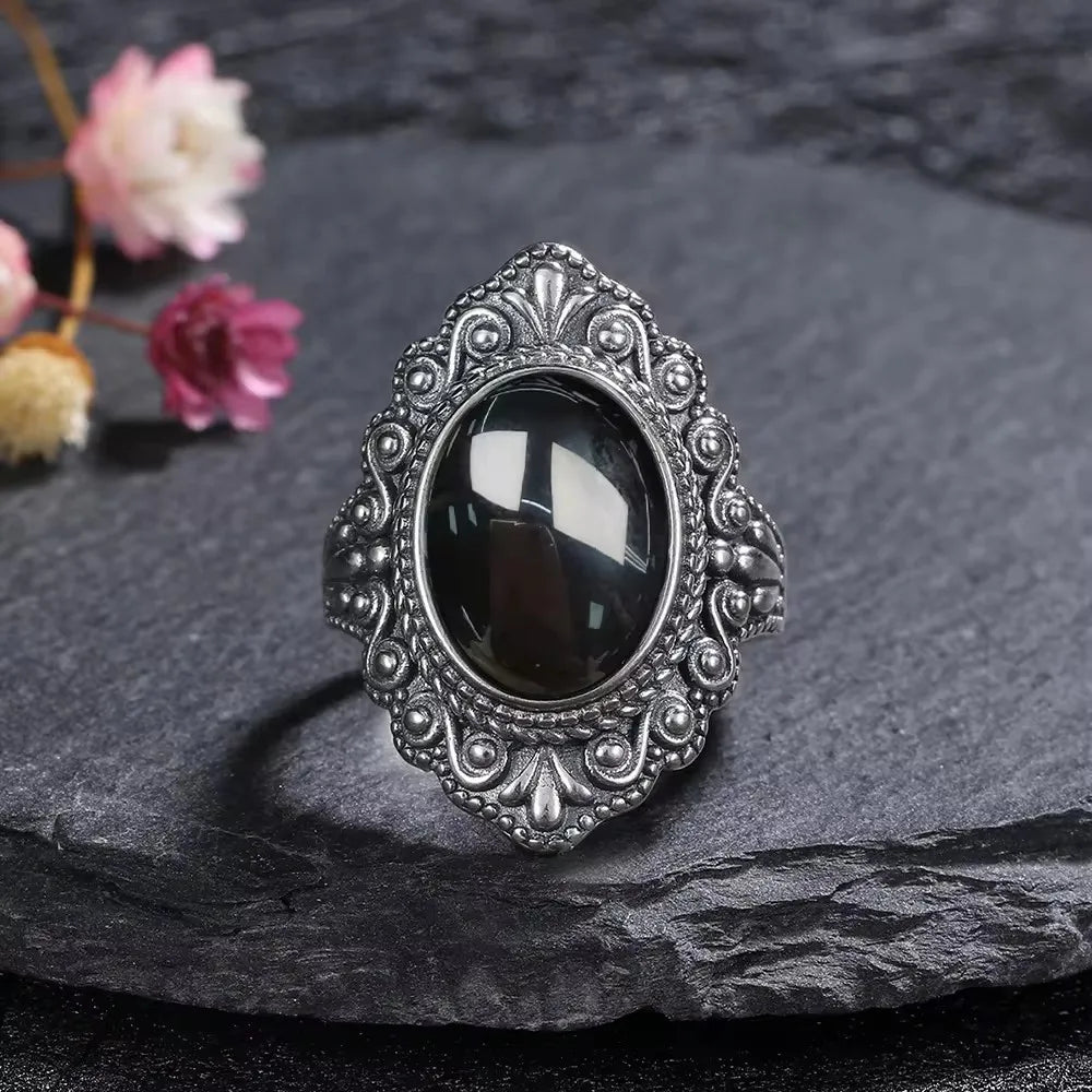 925 Sterling Silver Rings - Black Agate Collection - non-plated