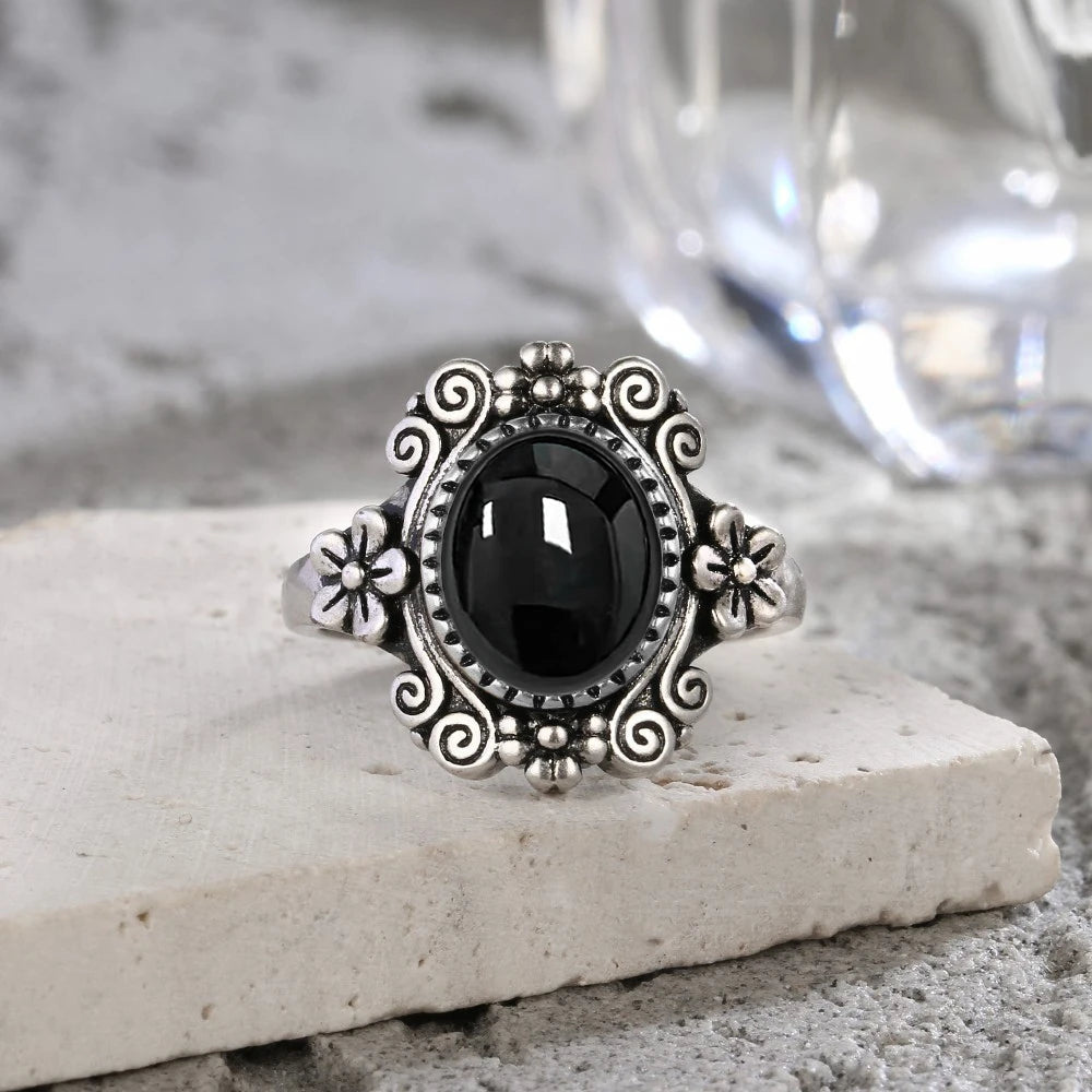 925 Sterling Silver Rings - Black Agate Collection - non-plated