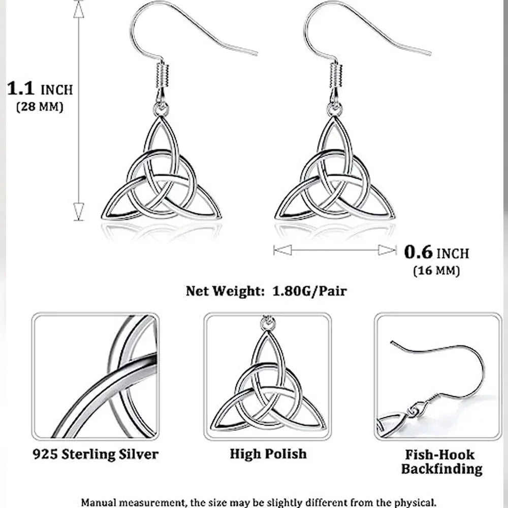 925 Sterling Silver Triquetra Drop Earrings - Platinum or 18k gold Plated