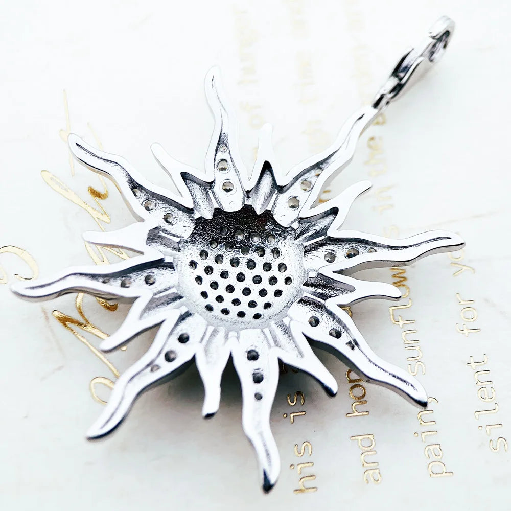 925 Sterling Silver and Zircon Stoned Sun Pendant Charm