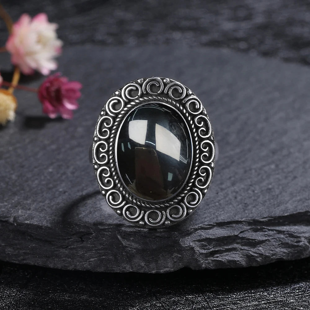 925 Sterling Silver Rings - Black Agate Collection - non-plated