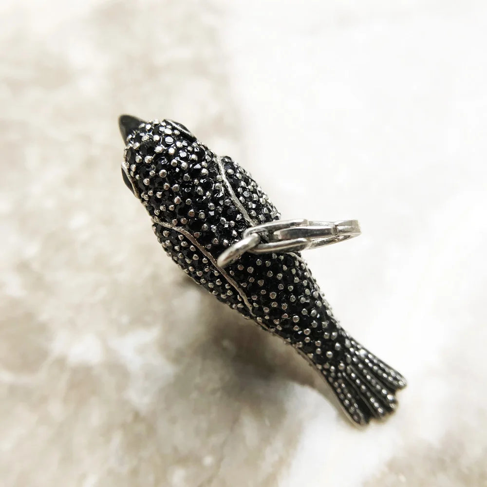 925 Silver and Zircon Stoned Black Raven Pendant Charm