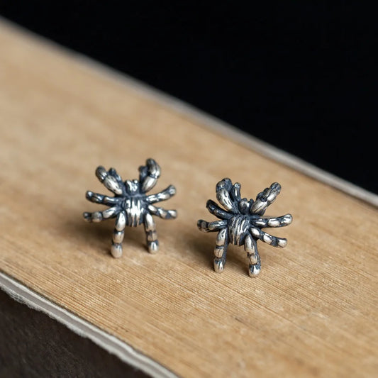 925 Sterling Silver Spider Stud Earrings - non-plated