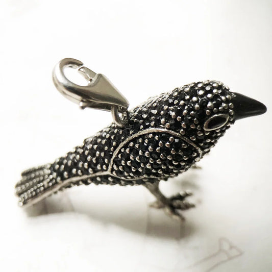 925 Silver and Zircon Stoned Black Raven Pendant Charm