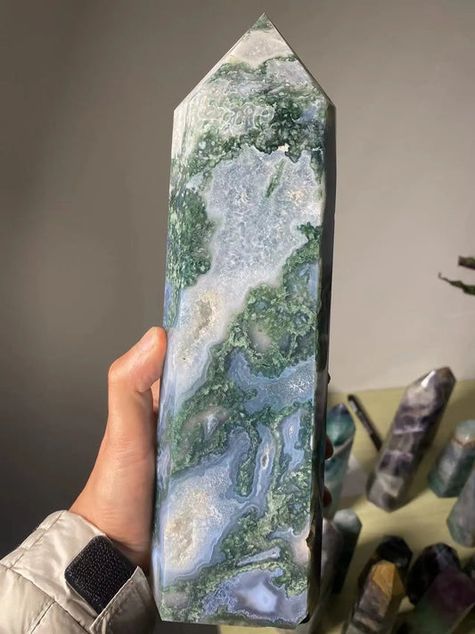 XL Moss Agate Crystal Tower