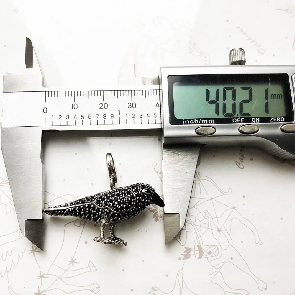 925 Silver and Zircon Stoned Black Raven Pendant Charm
