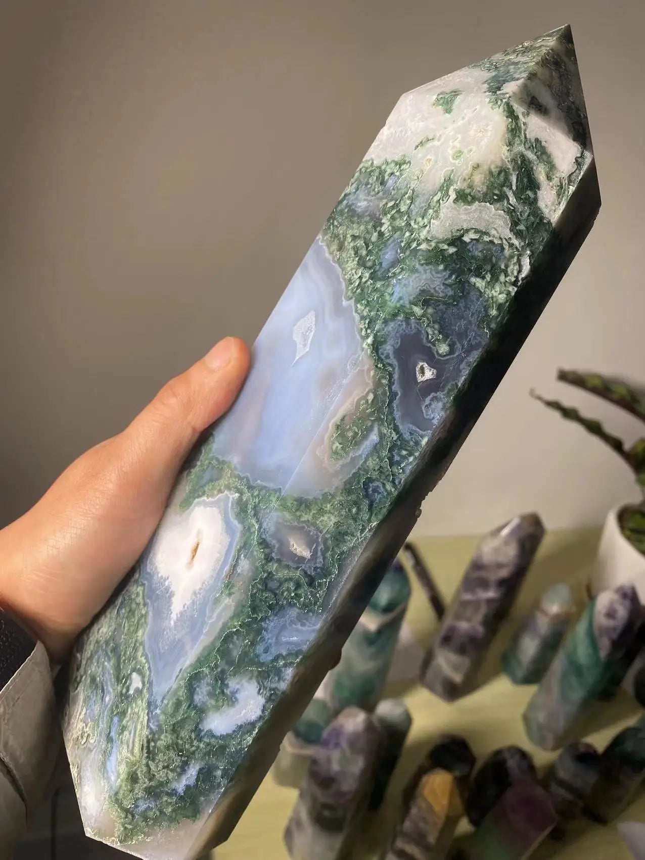 XL Moss Agate Crystal Tower