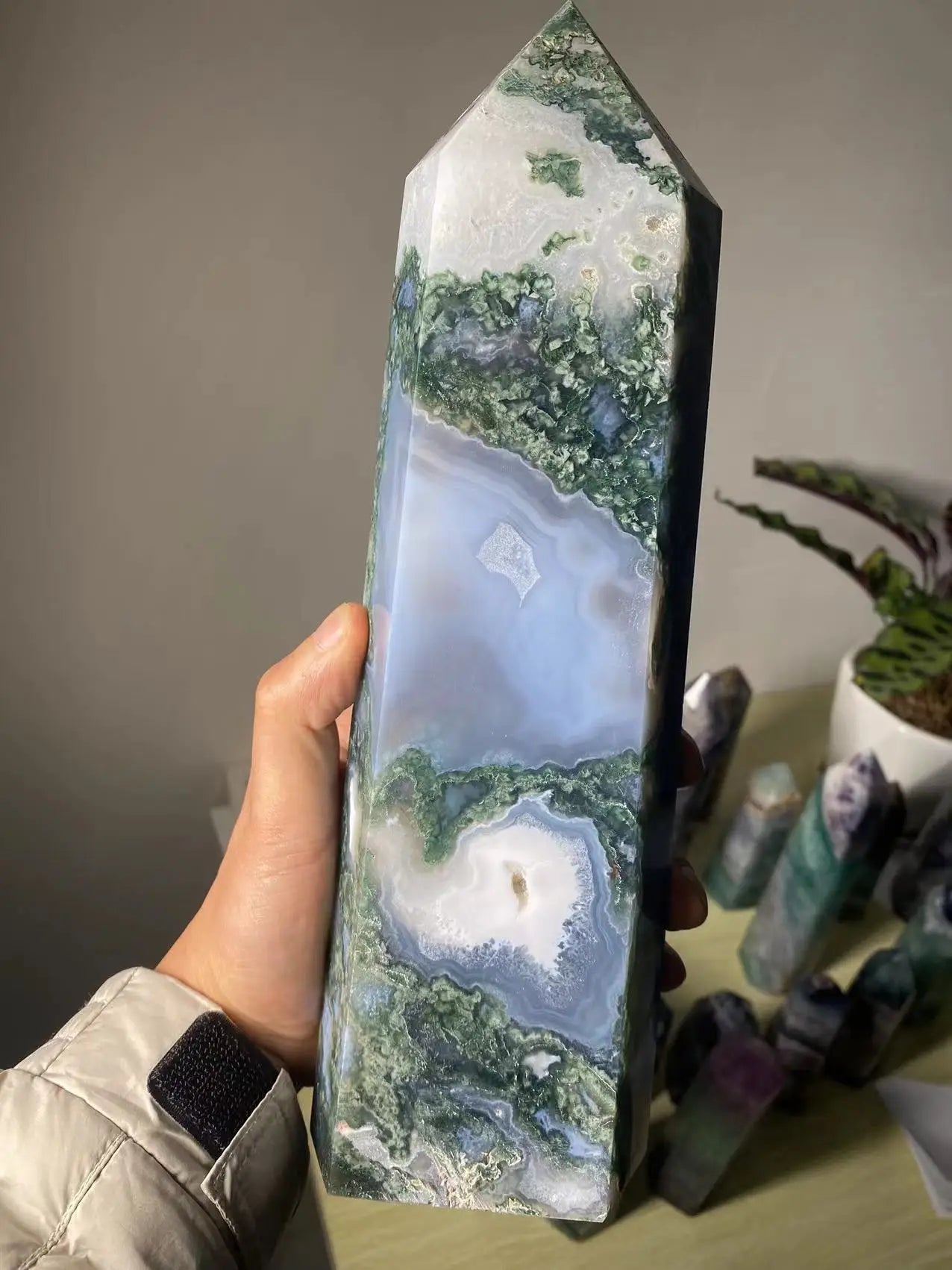 XL Moss Agate Crystal Tower